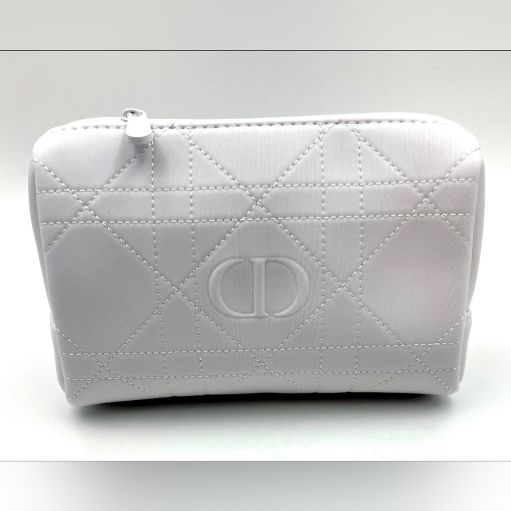 Dior White Quilted Cosmetic Case / Pouch